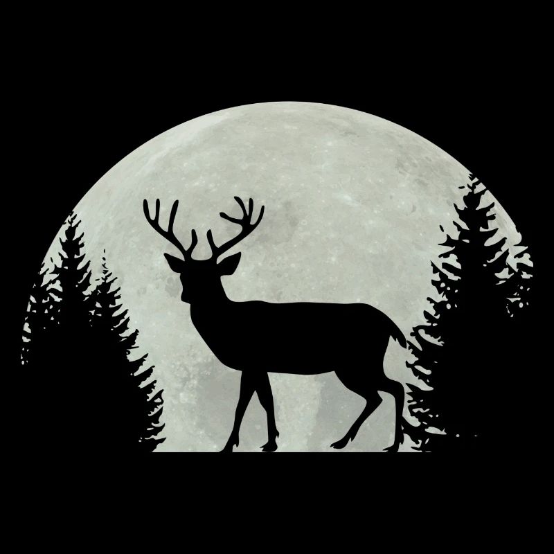 Full moon with silhouette deer