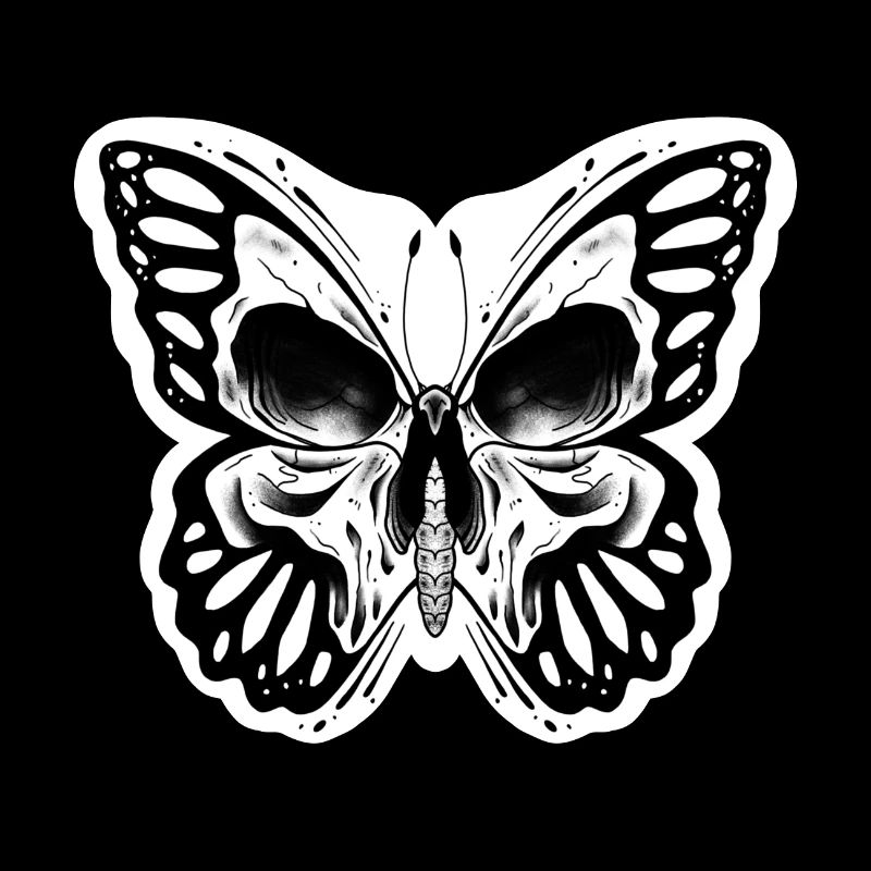 Skull Butterfly black white Sticker