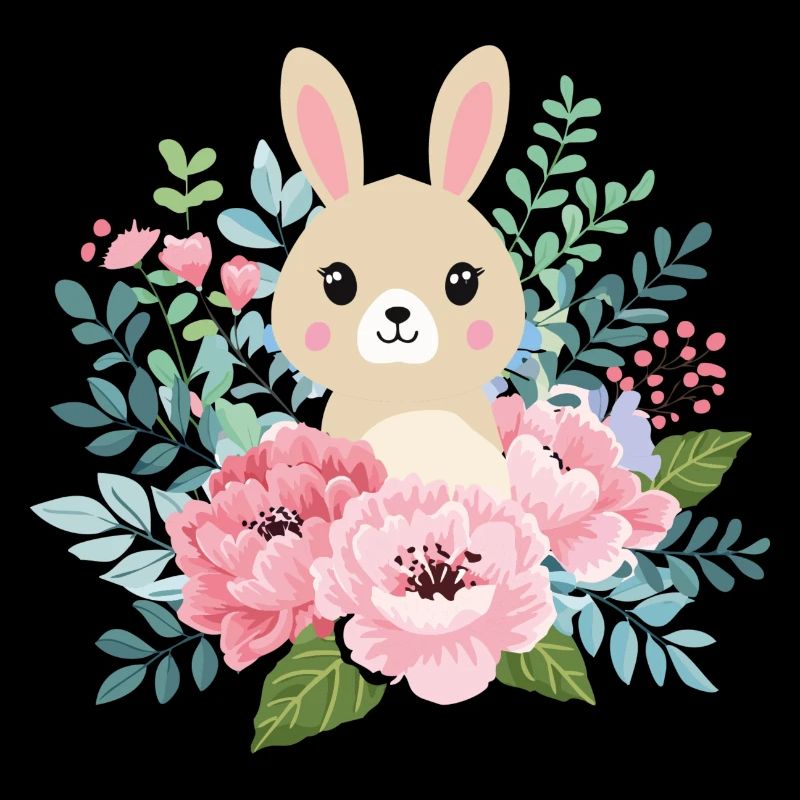 Cute rabbit with flowers