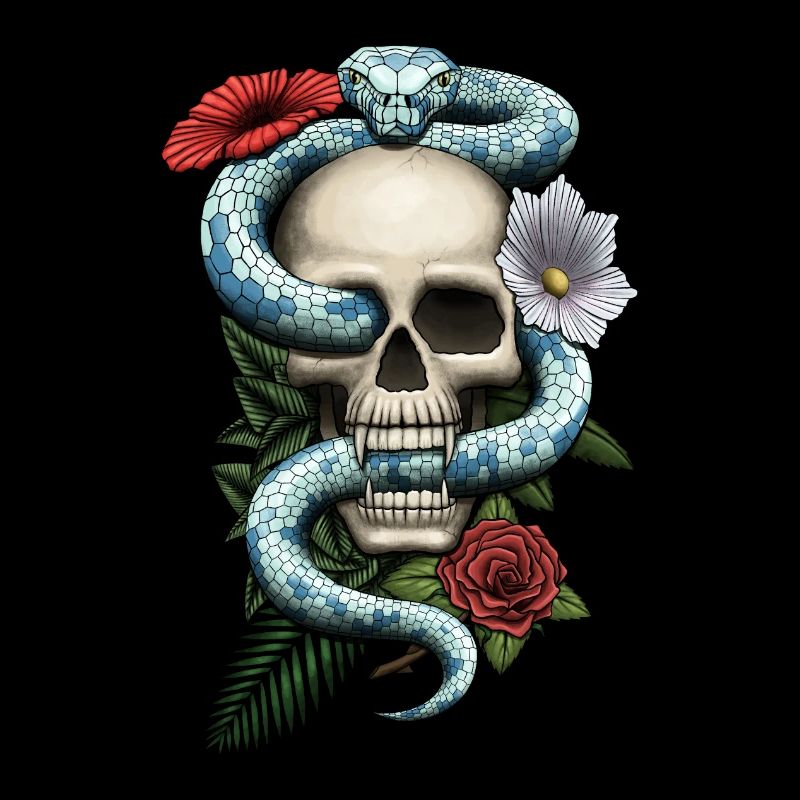 Crâne avec serpent et fleurs