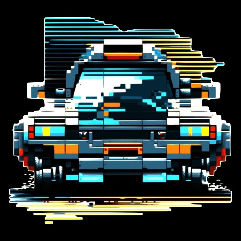 Futuristic car in 8 bit pixel design