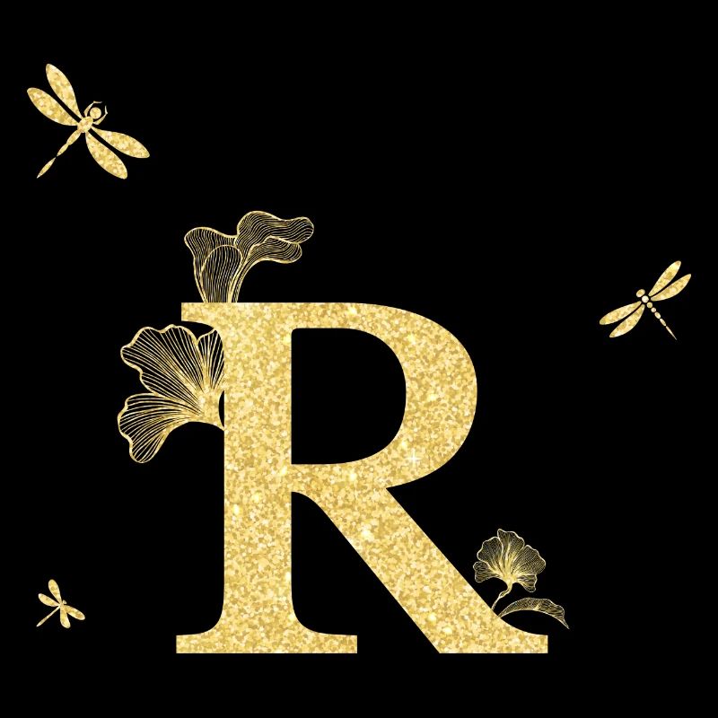 Letter r Golden Glitter Dragonfly - Gift Idea