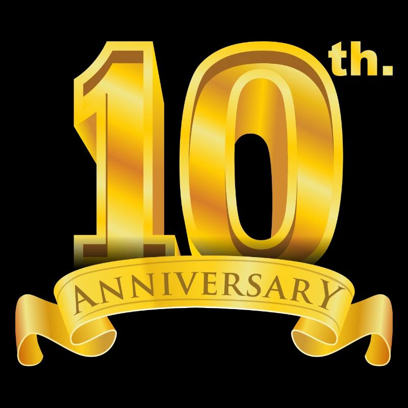10º décimo aniversario gran número y cinta de oro
