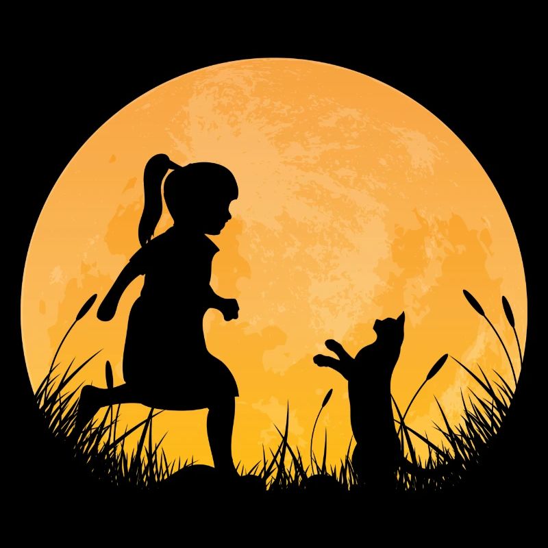 Fille Chat Silhouette Mignon Pet Friend
