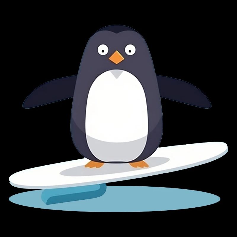 Süßer Surfender Pinguin auf einem Surfbrett