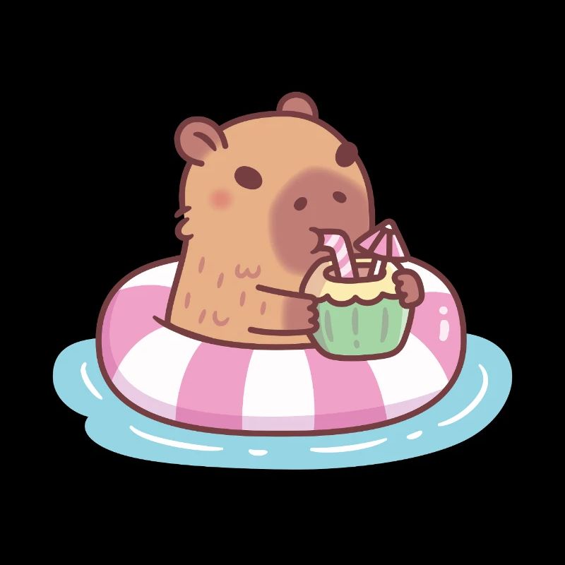Cute Capybara Chilling in Pool Float Coconut Drink