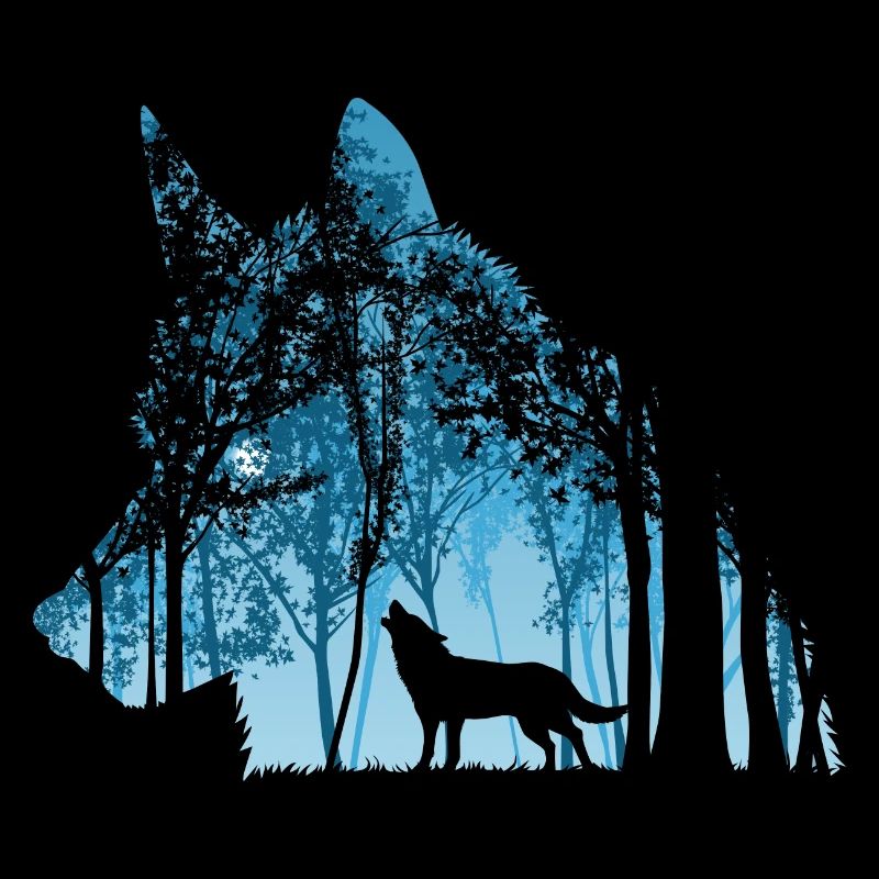 Wolf double exposure forest