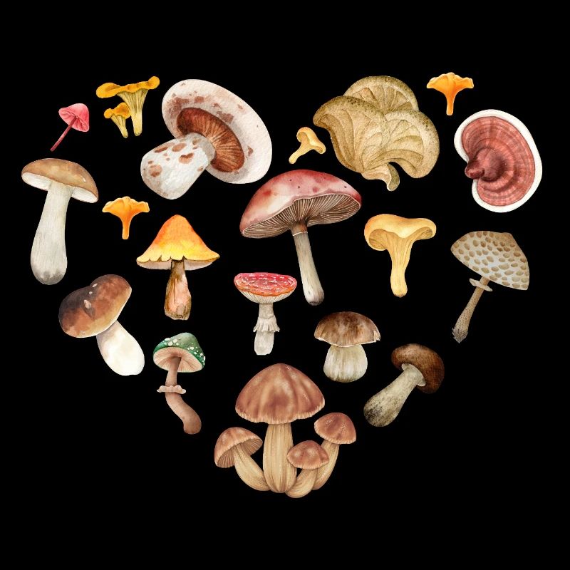 Champignons en forme de cœur.T-shirt pour cueilleur de champignons