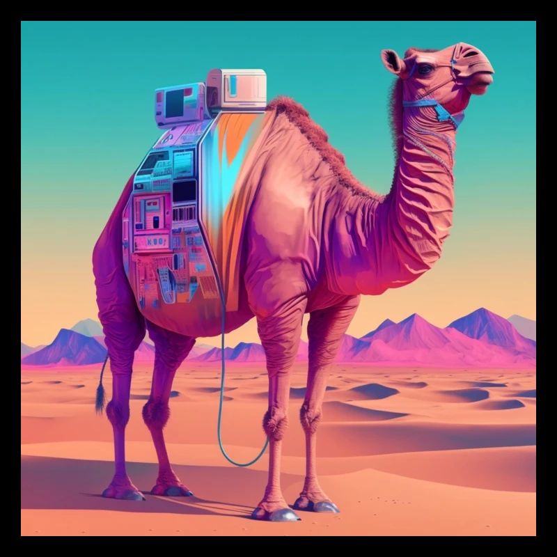 KAMEL VAPORWAVE, moderne Kunst, Neon Farben