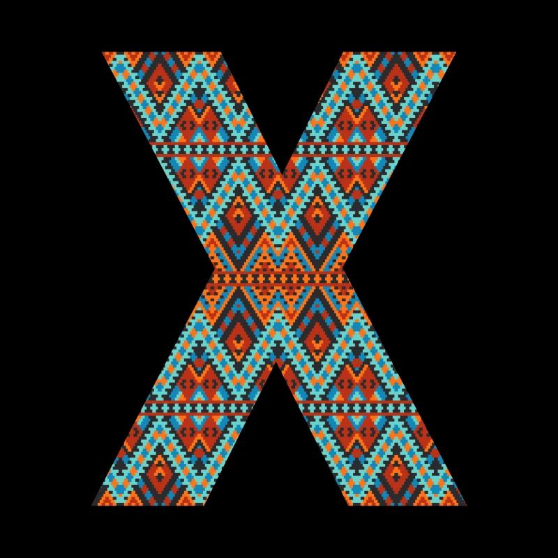 Lettre X- design boho, monogramme coloré