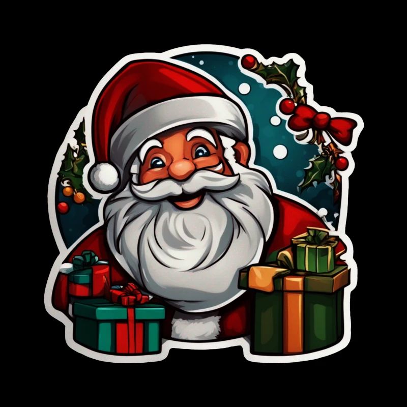 Weihnachtsmannkopf umrahmt von Geschenken