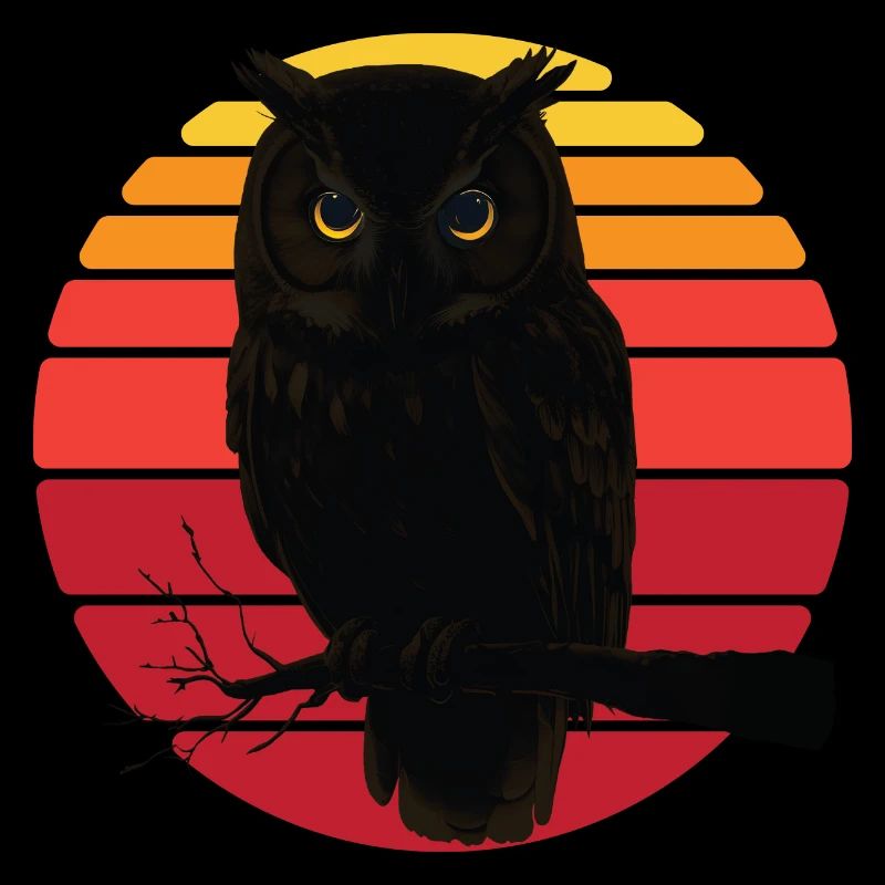 Hibou rétro coucher de soleil graphique