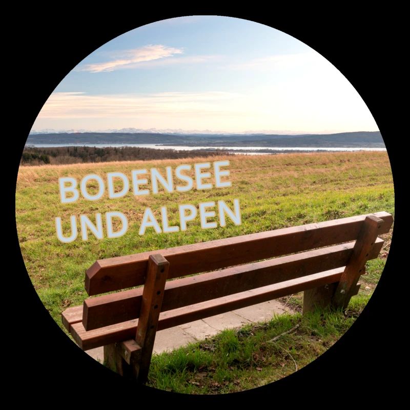Point de vue sur le lac de Constance et les Alpes avec siège en bois