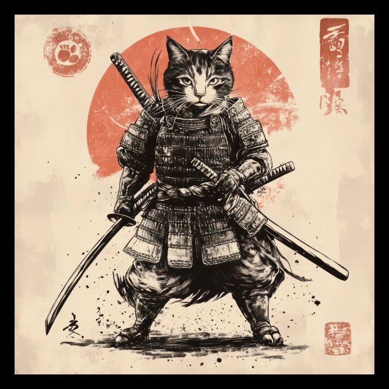 Cat Samurai Japan Ukiyo-E