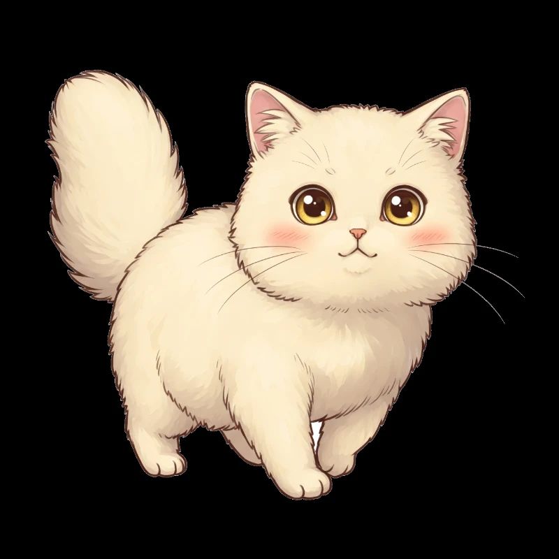 Fluffy White Cat in Drawing Style