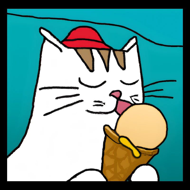 Chat avec crème glacée à fond bleu