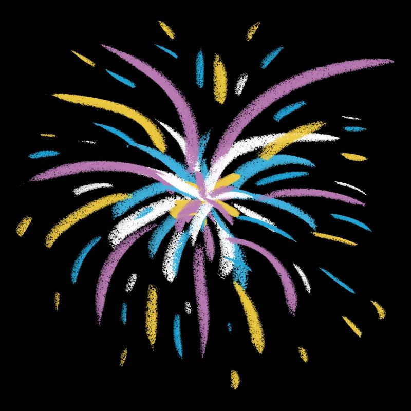 Feux d’artifice en lilas, bleu, jaune et blanc