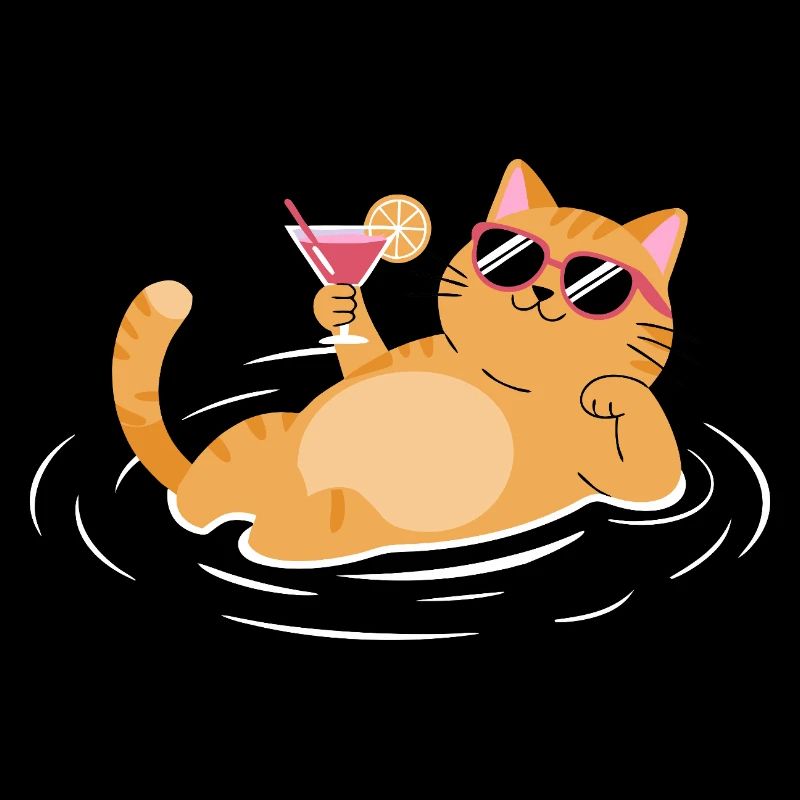 A Cat Enjoying Summer Pool Beach Vacation Beach