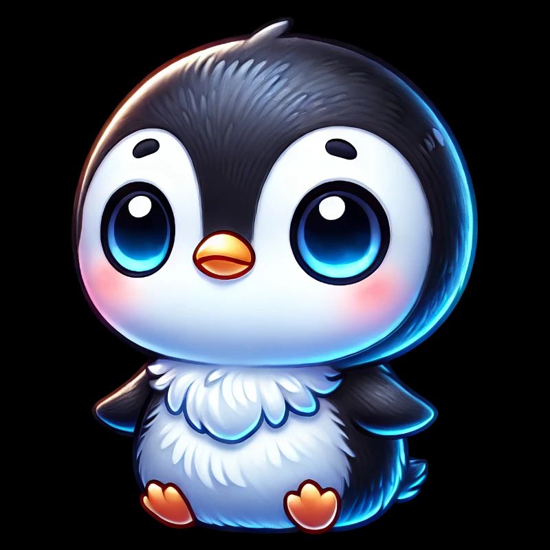 Dessin animé mignon pingouin chibi aux yeux bleus
