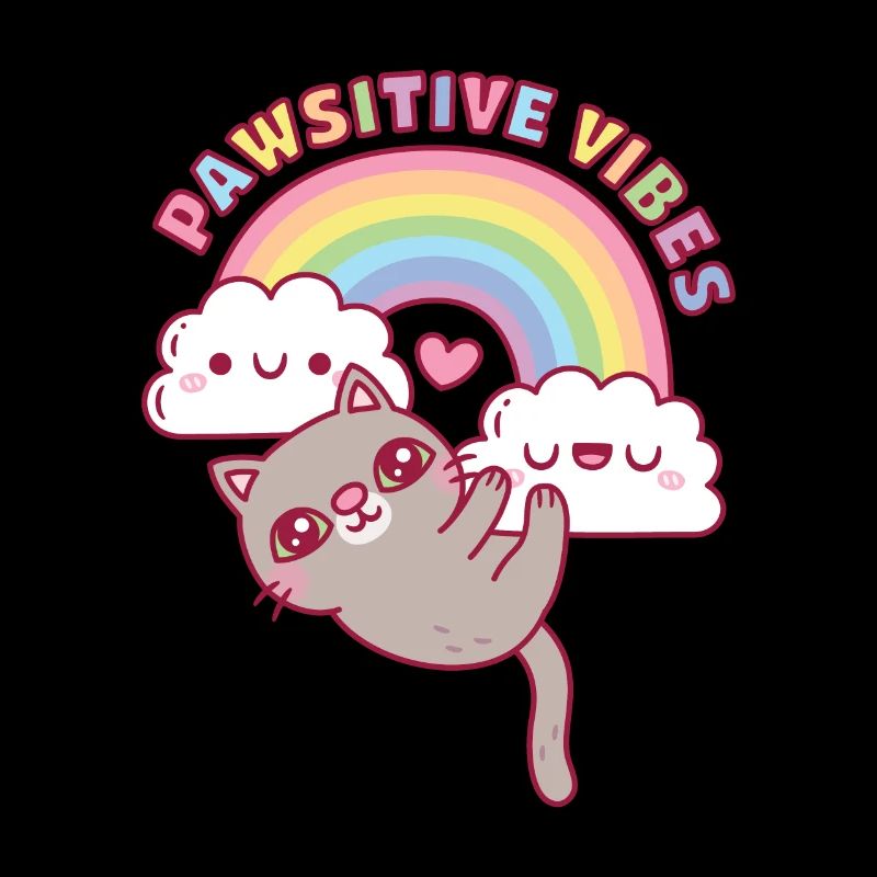 Cute Cat, Rainbow And Clouds, Pawsitive Vibes