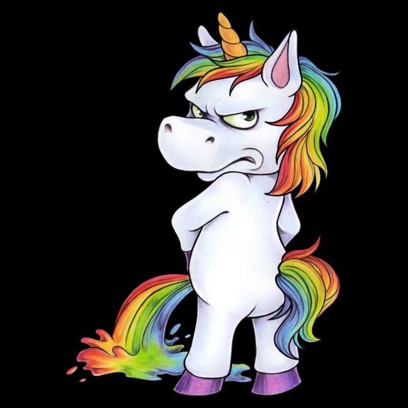 Witziges Einhorn beim Pinkeln mit pissigem Blick