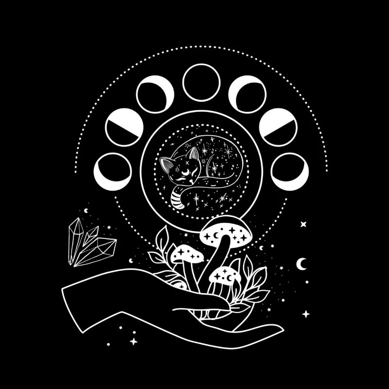 Main, Champignons, Phase lunaire, Chat, Cristal, Etoile Sun