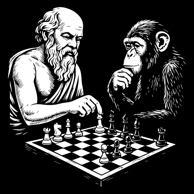 Socrate joue aux échecs avec un chimpanzé