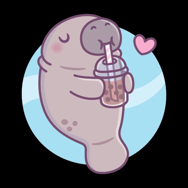 Cute Manatee Loves Drinking Bubble Tea