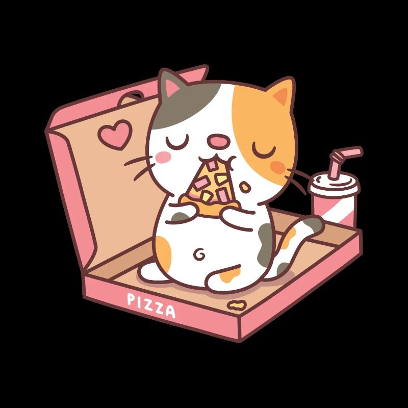 Mignon chat mangeant pizza dans la boîte à pizza