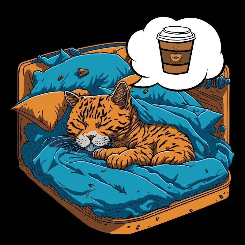 Katze träumt von Kaffee Comic Illustration
