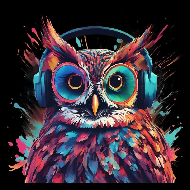 Cool owl with headphones