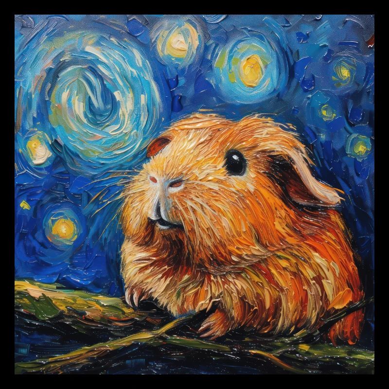 Guinea Pig, Animal, Van Gogh, Starry Night