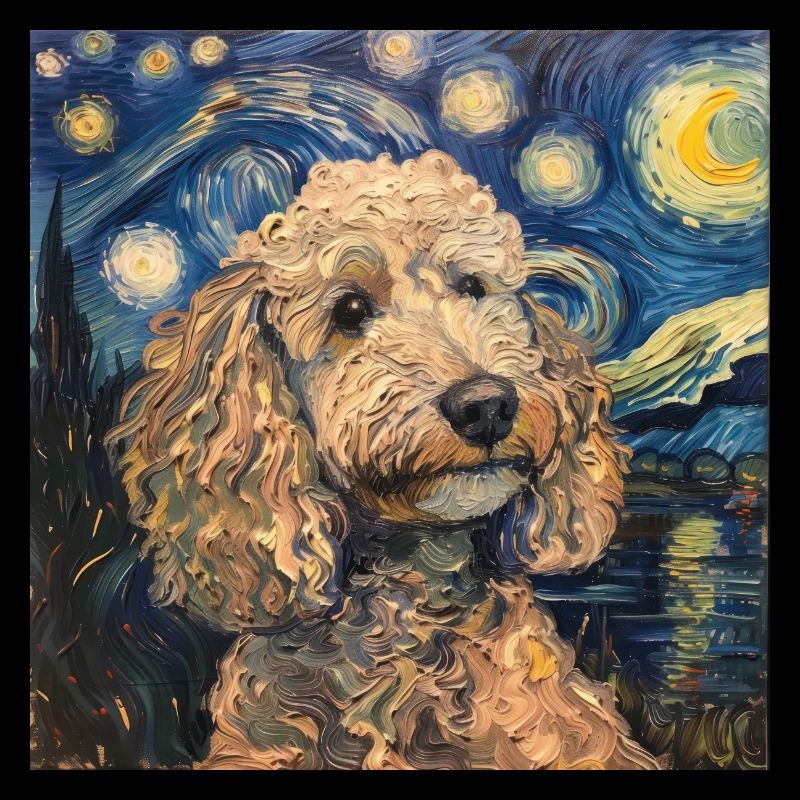 Poodle, Dog, Van Gogh, Starry Night