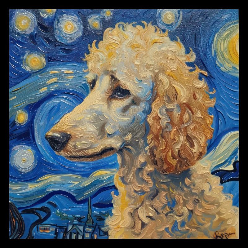 Poodle, Dog, Van Gogh, Starry Night