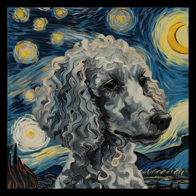 Poodle, Dog, Van Gogh, Starry Night