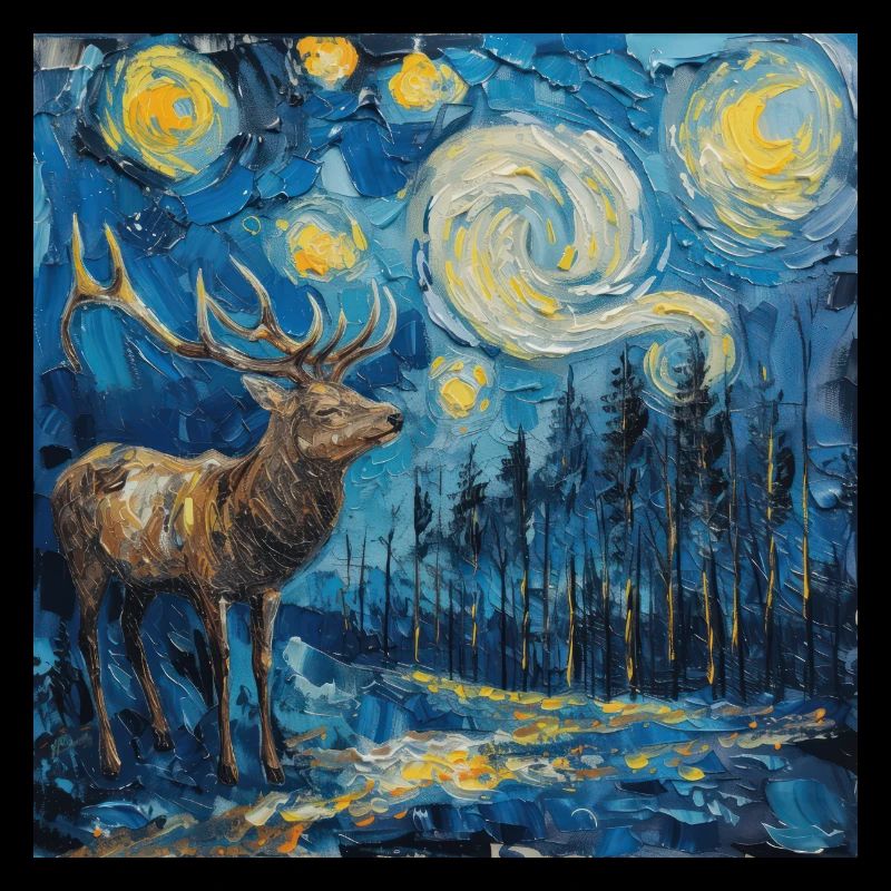 Cerf, Van Gogh, Nuit étoilée, Cadeau, Présent