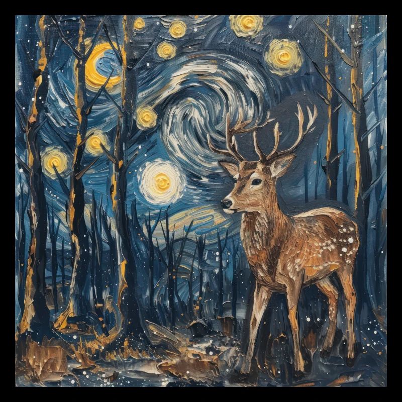 Cerf, Van Gogh, nuit étoilée, cadeau