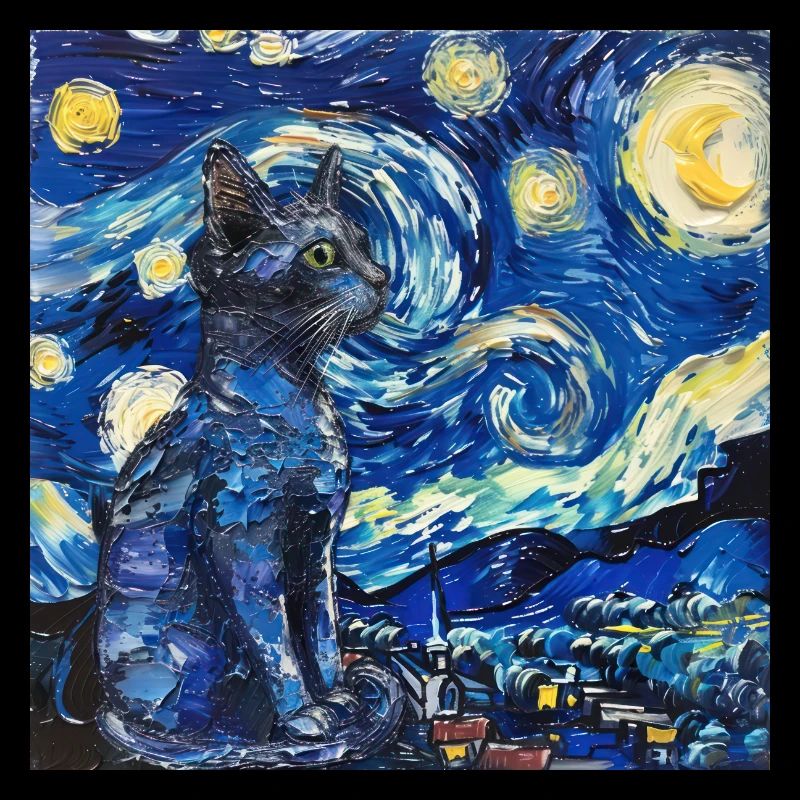 Katze, katzenmotiv, van gogh, sternennacht