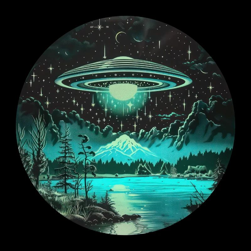 UFO, Nature, Moon, Lake, Alien, Trees