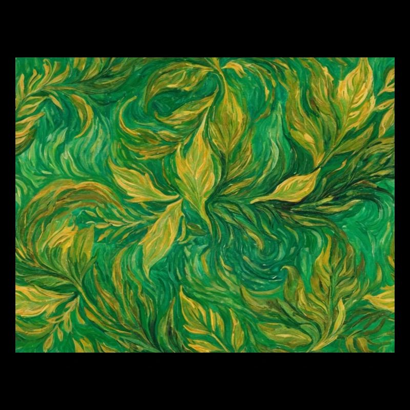 Feuilles, impressionnistes, dans des tons verts vifs.