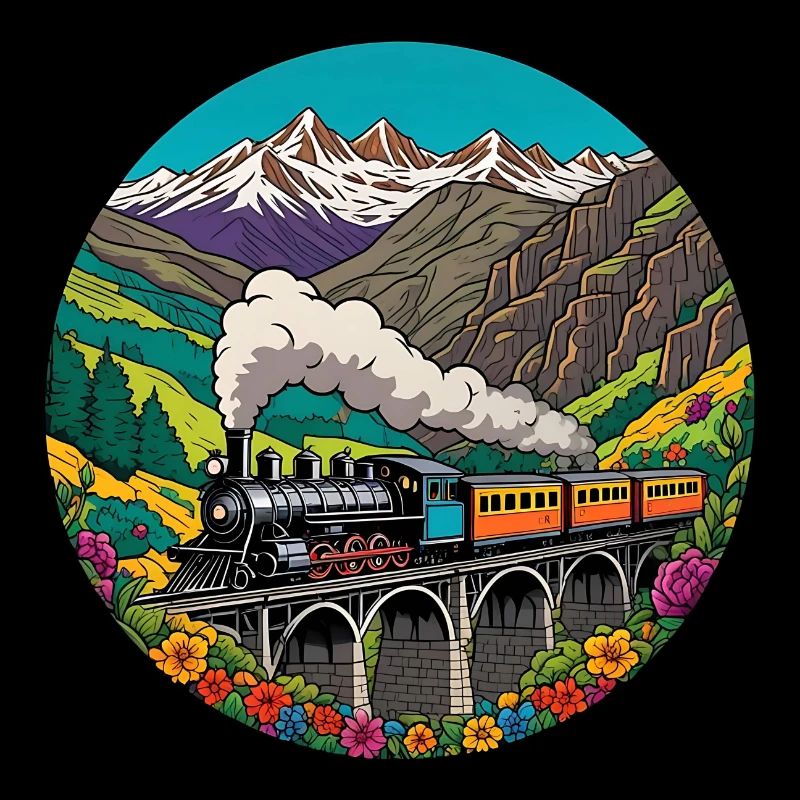 Train de chemin de fer nostalgique coloré avec locomotive à vapeur