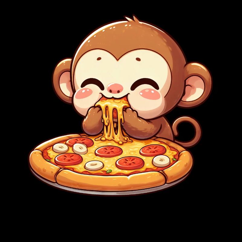 Chimpanzee eating pizza cheese lover