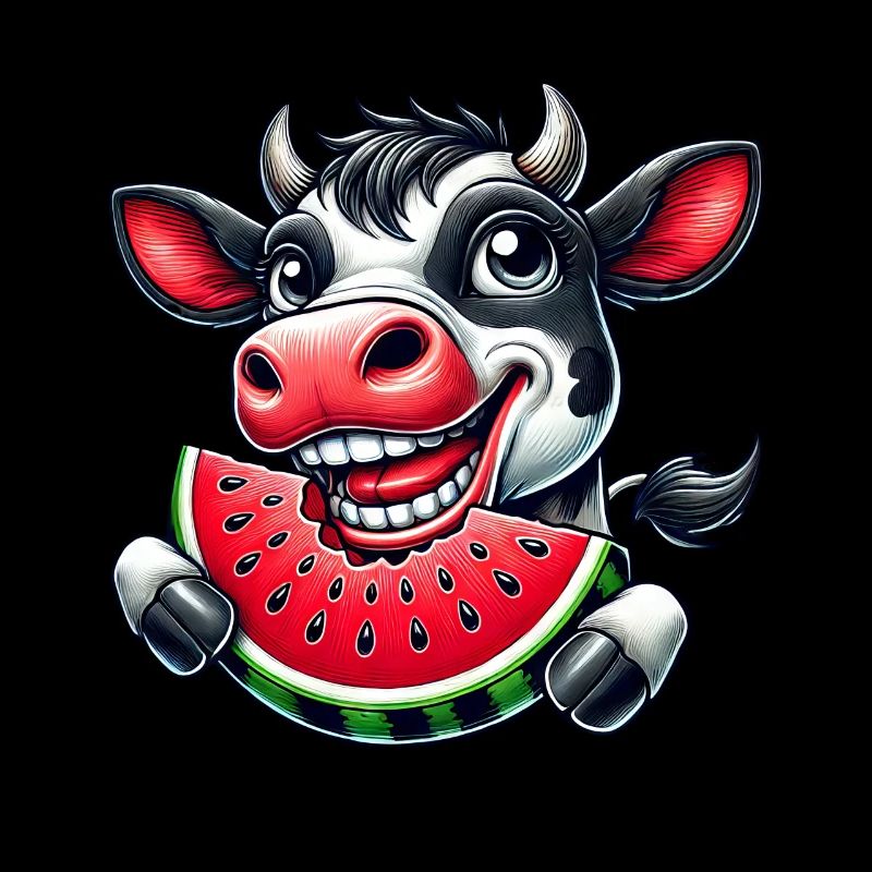 Kuh Bulle Stier mit Wassermelone Sommerlich