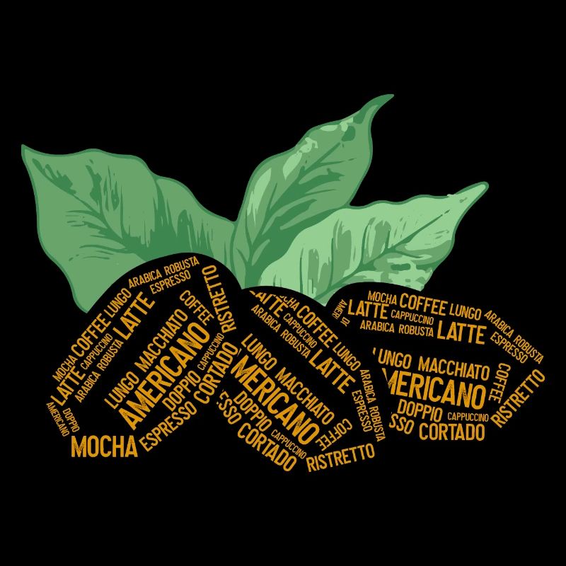 Grain de café et nuage de mots de plante de café