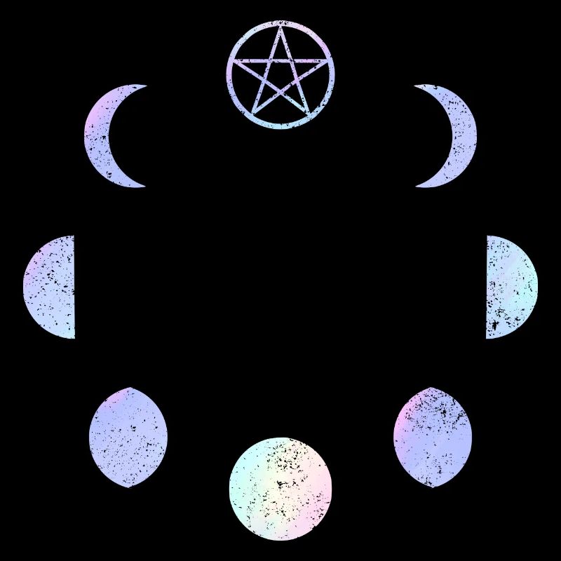 Moon Phases Pastel Rainbow Gothic Pentagram