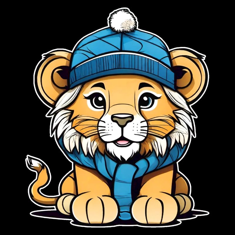 Cute lion cub with winter hat