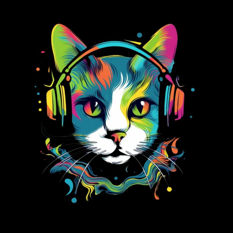 Chat portant des écouteurs illustration colorée