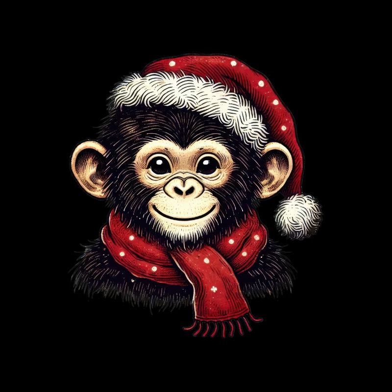 Chimpanzé de Noël avec chapeau et écharpe