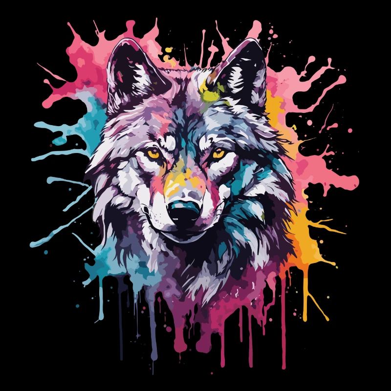 Cool Colorful Wolf in Watercolors. Illustration