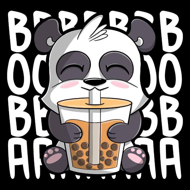cute kawaii panda drinking boba bubble tea